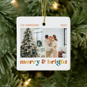 2 Foton - merry & Bright Family Retro Julgransprydnad Keramik