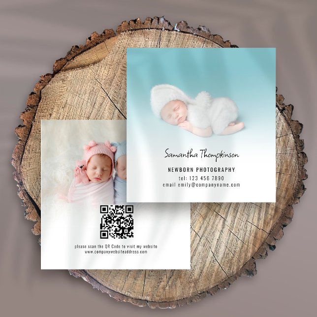 2 Foton QR-kod, Baby-fotografikvadrat Fyrkantigt Visitkort (Skapare uppladdad)