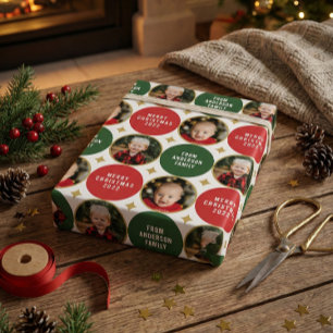 2 Foton rött och Grönt stjärnor Modern jul Presentpapper