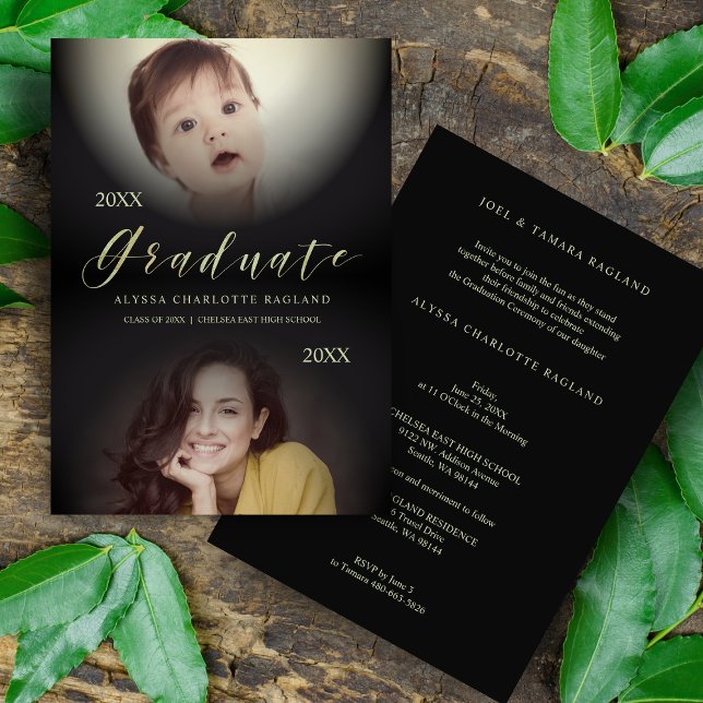 2 foton Studenten sedan och nu Modern inbjudan (Skapare uppladdad)