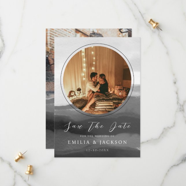 2 Foton, svart och vit Abstrakt, överlägg Bröllop Spara Datumet (Fram/Back In Situ)