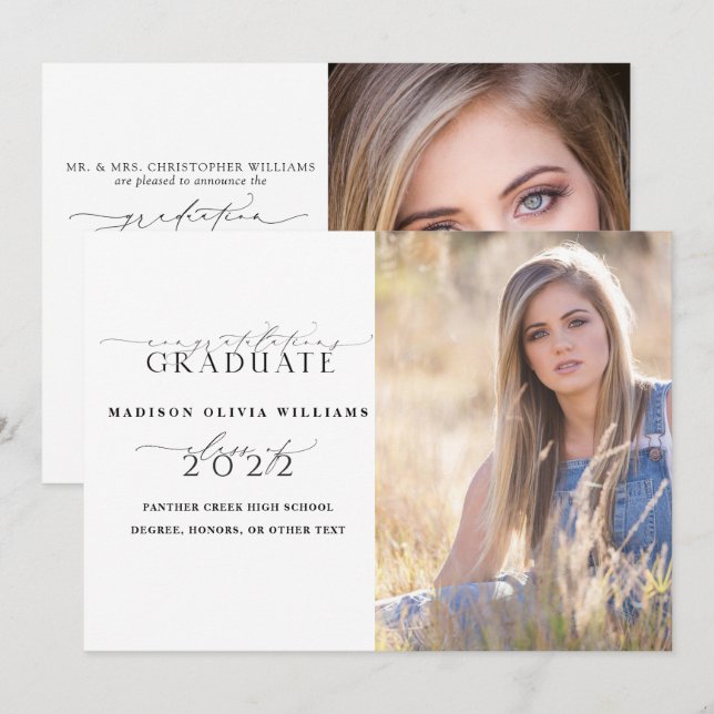 2 Fotoöverordnade Gratulerart enkelt skript Studen Inbjudningar (Fram/baksida)