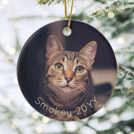 2 Fotopatset Namn & Year Simple Guld Typography Julgransprydnad Keramik
