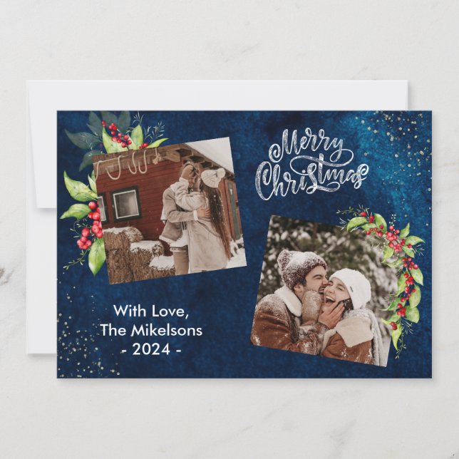 2 Fotosäsongens hälsningar Holly Berries jul Julkort (Framsida)