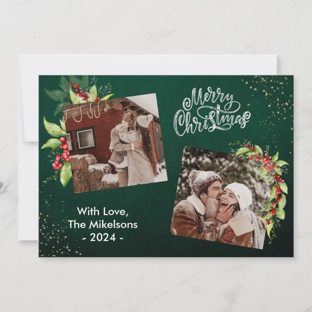 2 Fotosäsongens hälsningar Holly Berries jul Julkort (Framsida)