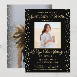 2 Fotosöt 16 Modern Black och Guld Glitter Inbjudningar