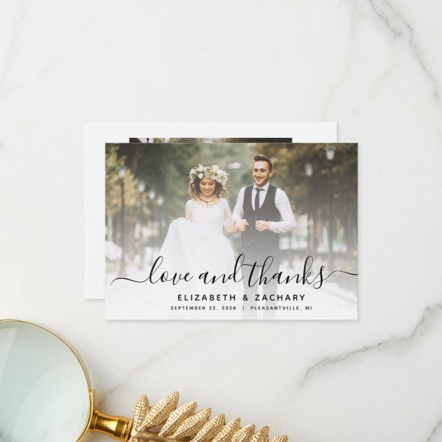 2-fotosvart skript Bröllop Tack Kort (Fram/Back In Situ)