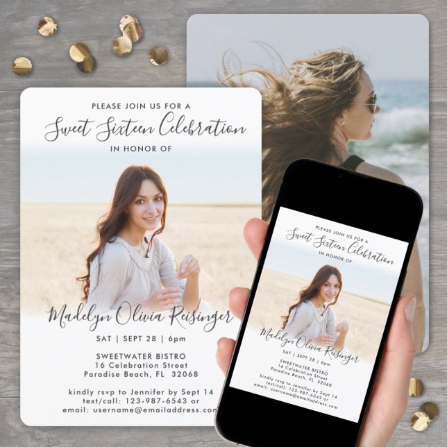 2 Fotosvets 16-Chics Modern Elegant-skript Inbjudningar (Skapare uppladdad)