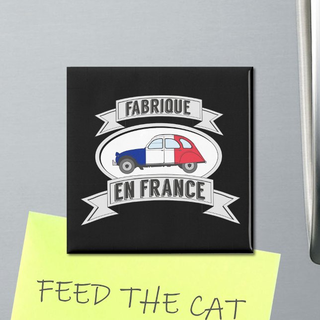 2-Frankrike Flagga-märke för Fransk tillverkat i  Magnet (2CV Magnet in Black with a Red White Blue Deux Chevaux Illustration)