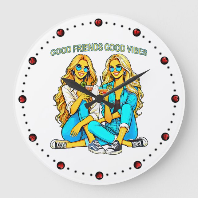 2 Freundinnen Good Friends Good Vibes mit Cocktail Stor Klocka (Framsida)