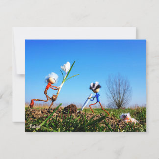2 Fubby's die een bol krokus planten. Vykort