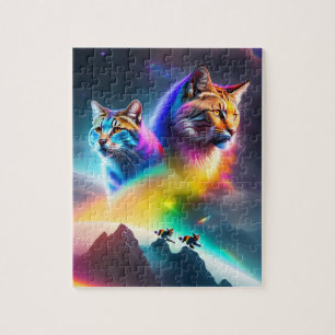 2 Futuristiska Rymdkatter Neonljus Färgglada Katte Pussel