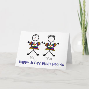 2 Gay Stickmen Romantic Greeting Card Anpassa! Helgkort