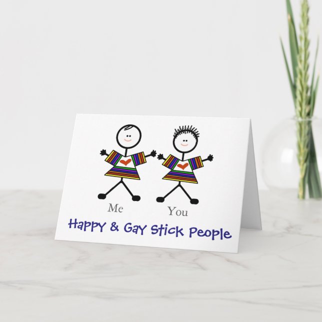 2 Gay Stickmen Romantic Greeting Card Anpassa! Helgkort (Framsida)