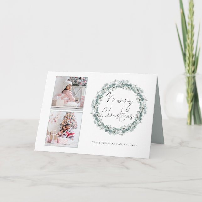 2 God jul för fotoskript Teal Foliage Helgkort (Framsida)