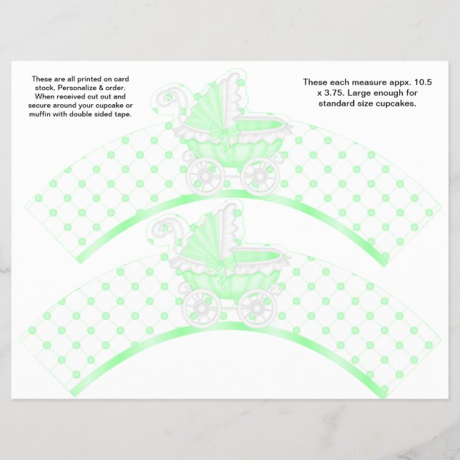 2 Grönt Carriage Baby Personalize Cupcoa Wrappers Reklamblad (Framsidan)