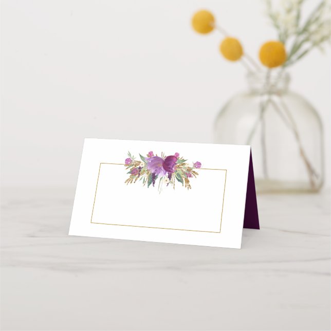 #2 Guld Lila Amethyst Wildblommor Place Cards Placeringskort (Framsida)