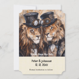 2 handjur lejon steampunk Spara datum Inbjudningar