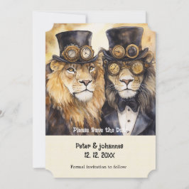 2 handjur lejon steampunk Spara datum Inbjudningar