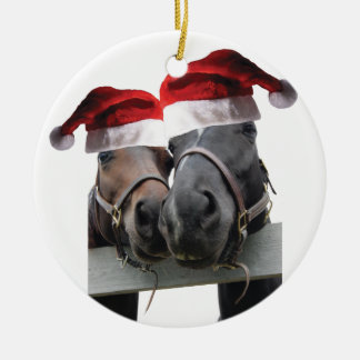 2 Hästar Kissing på Jultomten Hats för julafton Julgransprydnad Keramik