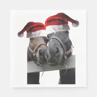 2 hästar med Jultomten Hats för christmas Pappersservett
