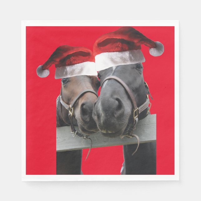 2 hästar som bär Santa Claus hattar Pappersservett (Framsidan)