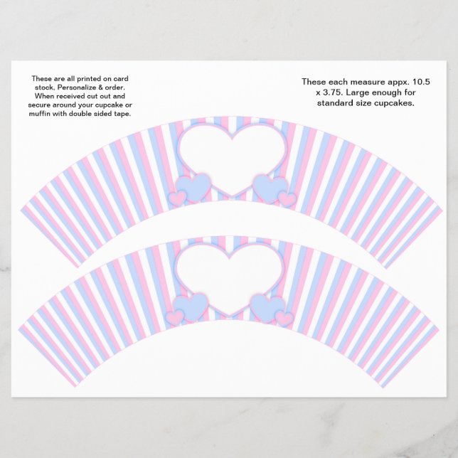 2 Hearter och Rand Personlig Cupkakor Wrappers Reklamblad (Framsidan)