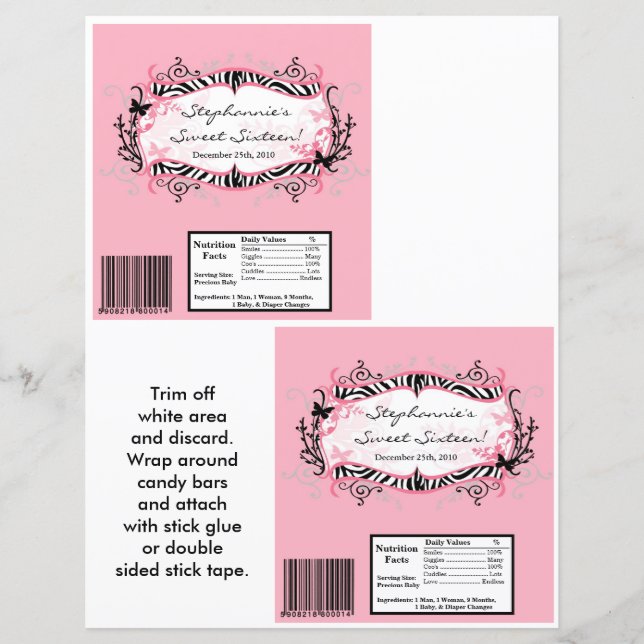 2 Hersheys stora Pub Wrapper Butterfly Zebra Prin (Framsida)