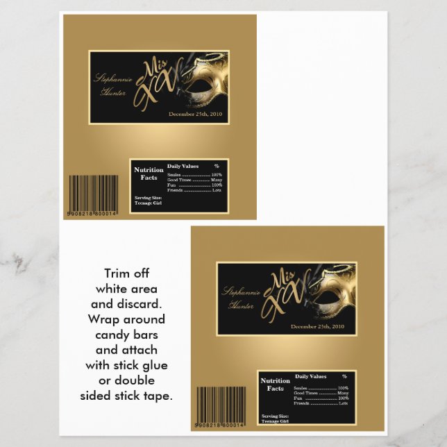 2 Hersheys stora Pub Wrapper Mis XV Guld Reklamblad (Framsidan)