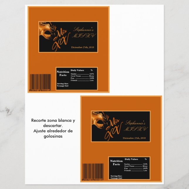 2 Hersheys stora Pub Wrapper Mis XV-Orange Reklamblad (Framsidan)