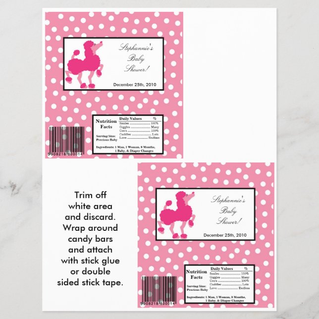 2 Hersheys stora Pub Wrapper Rosa Pudel Paris Reklamblad (Framsidan)