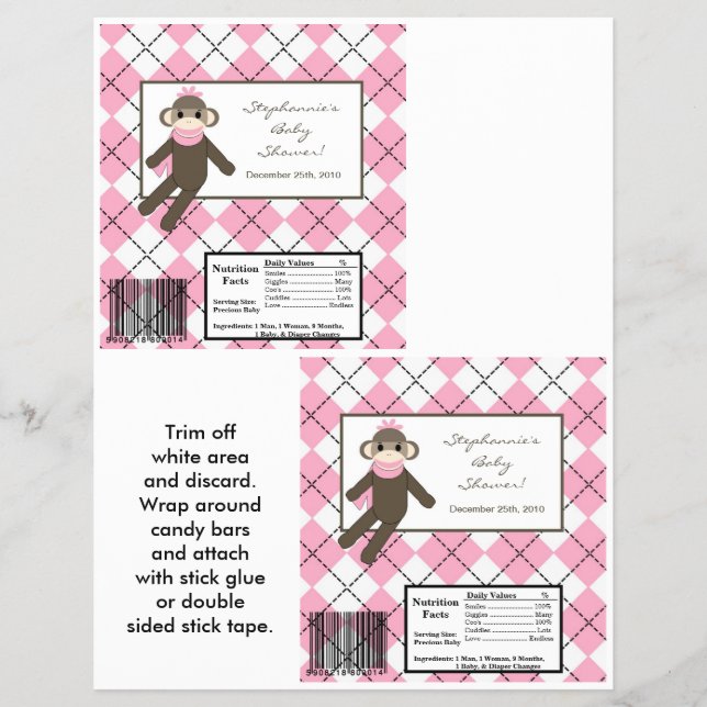 2 Hersheys stora Pub Wrapper Rosa Sock monkey Reklamblad (Framsidan)