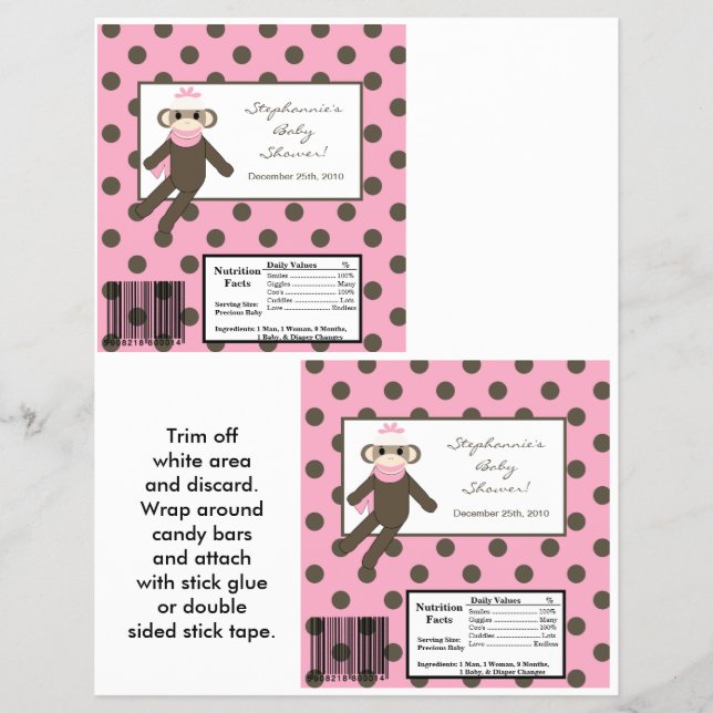 2 Hersheys stora Pub Wrapper Rosa Sock monkey Reklamblad (Framsidan)