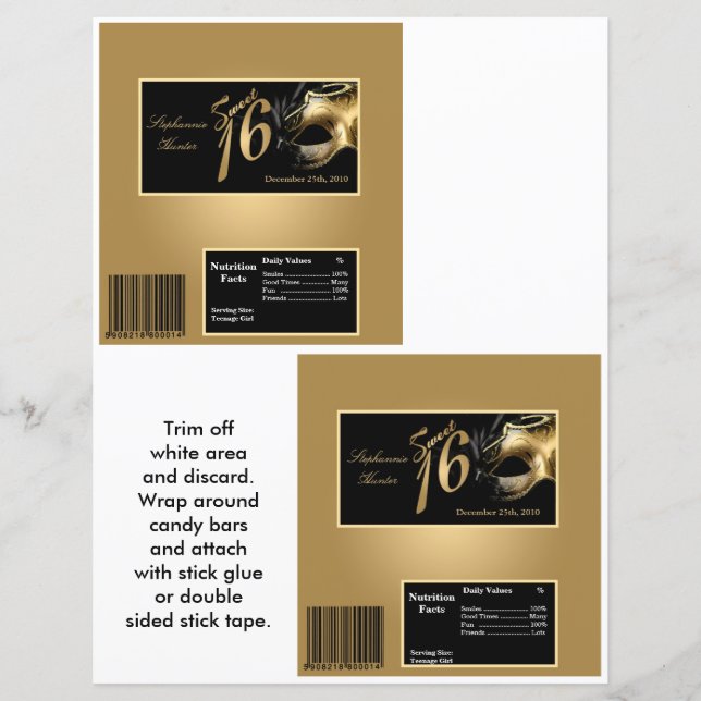 2 Hersheys stora Pub Wrapper Sweet 16 Guld (Framsida)