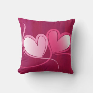 2 Hjärtningar på Fuschia Rosa Background Kudde