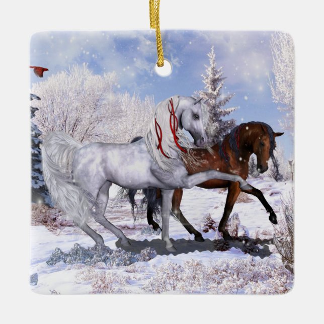 2 Horse Scenes Helgdag Ceramic Ornament (Framsida)
