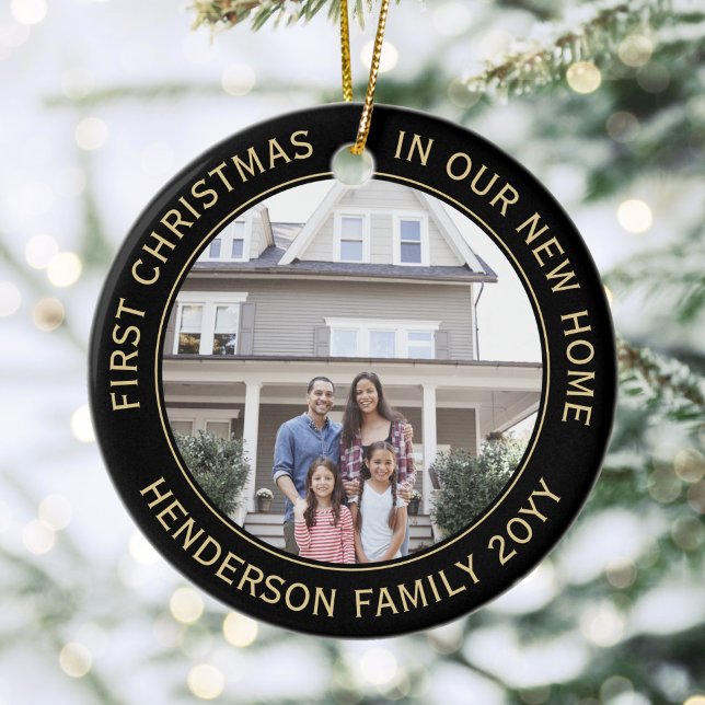 2 House Bilder First Julafton New Home Black & Gul Julgransprydnad Keramik (Skapare uppladdad)