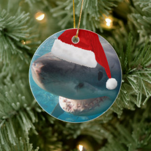 2-i-1 Underbara vita julhajar Red Santa Hat Julgransprydnad Keramik