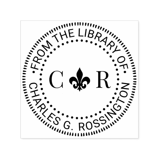2 Initial Monogram Fleur de Lis Biblioteksboknamn  Självfärgande Stämpel (Design)