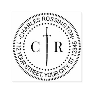 2 Initial Monogram Sword #1 Namn-Returadress Självfärgande Stämpel