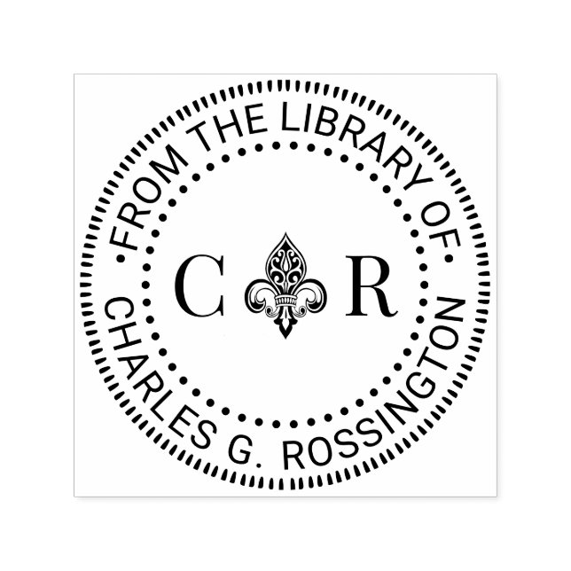 2 Initialer Mongm Fleur de Lis #26 Boknamn Självfärgande Stämpel (Design)