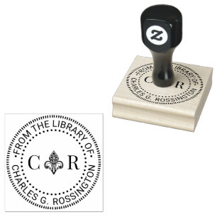 2 Initialer Mongm Fleur de Lis #26 Boknamn Stämpel