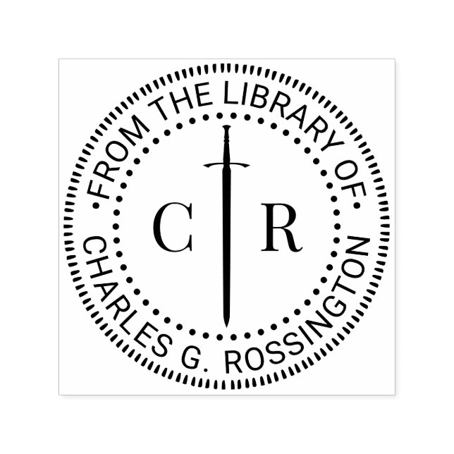2 Initialer Monogram Celtic Svärd Bibliotek Boknam Självfärgande Stämpel (Design)