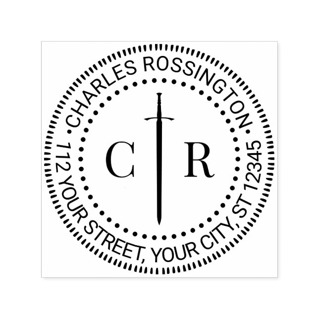 2 Initialer Monogram Celtic Svärd Namn Returadress Självfärgande Stämpel (Design)