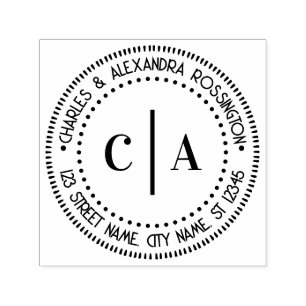 2 Initialer Monogram med Vertikal Avstånd Namn Ret Självfärgande Stämpel