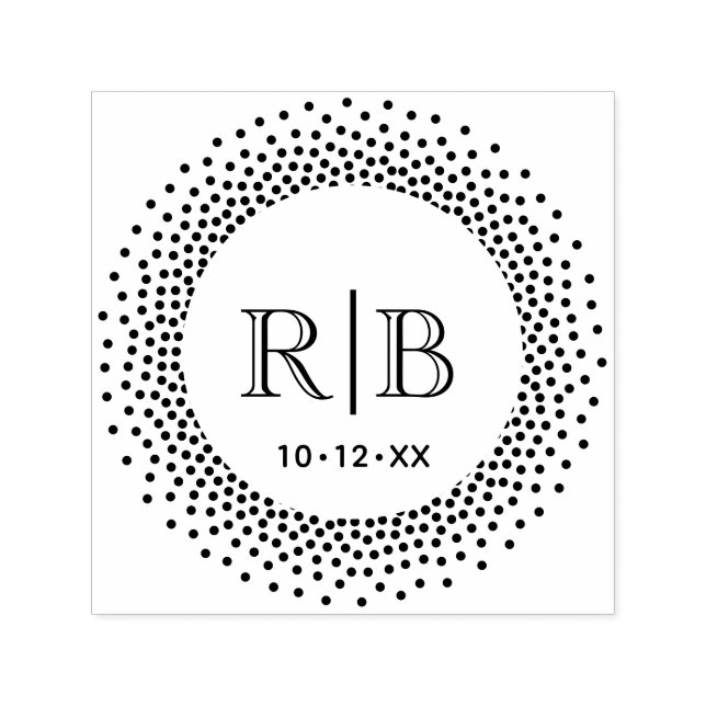 2 Initialer Monogram Rund Prickad Prick Ram #2C Självfärgande Stämpel (Design)