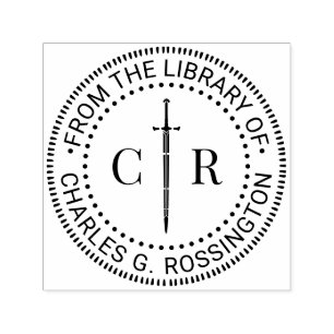 2 Initialer Monogram Svärd #1 Bibliotek Boknamn Självfärgande Stämpel