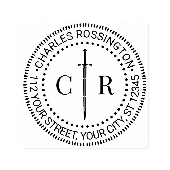 2 Initialer Monogram Svärd #1 Namn Returadress  Självfärgande Stämpel (Design)