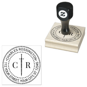 2 Initialer Monogram Svärd #1 Namn Returadress Stämpel