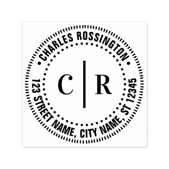 2 Initialer Monogram Vert Avstånd Namn Returadress Självfärgande Stämpel (Design)